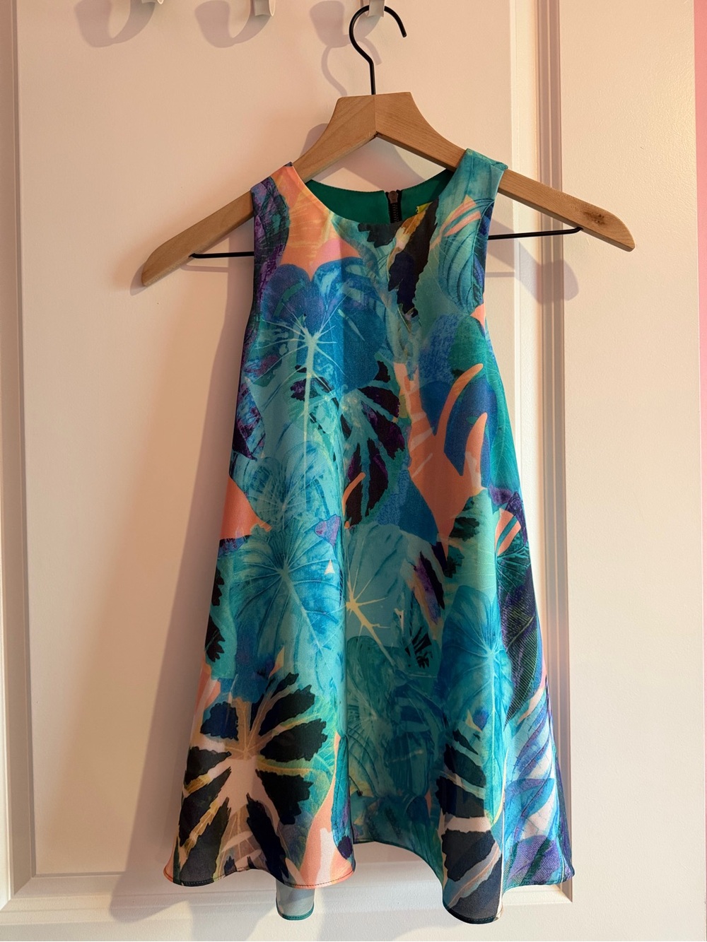 Gianni Bini Blue Teal Coral Tropical Print A-Line Tank Dress